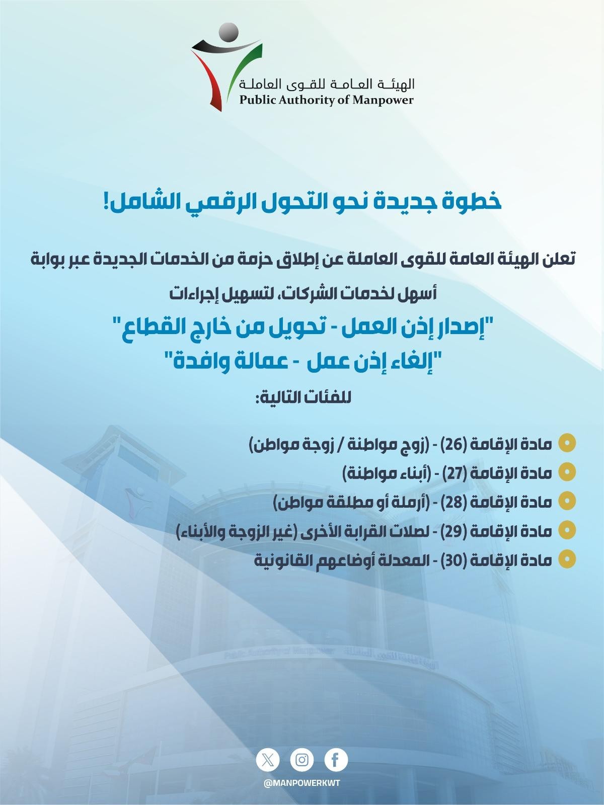 &laquo;القوى العاملة&raquo;: إطلاق خدمات إلكترونية جديدة عبر &laquo;أسهل&raquo; لتسهيل إجراءات إذن العمل