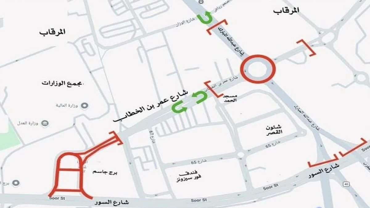 'المرور': إغلاق كلي لشارع عمر بن الخطاب ومداخل ومخارج من شارع السور حتى 30 أغسطس