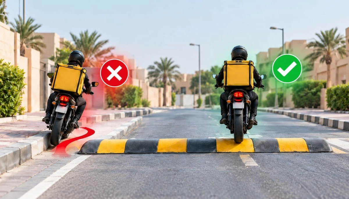 'المرور': حجز دراجات ومركبات التوصيل 60 يوماً عند تجاوز المطبات من الجانبين