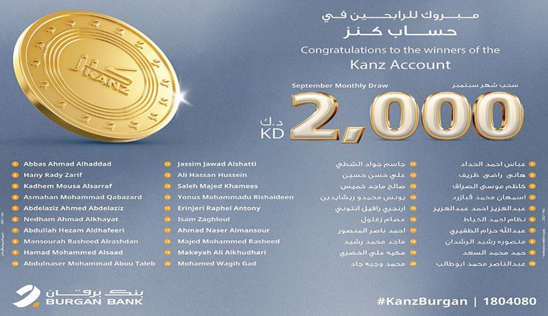 "برقان" يعلن فائزي السحب الشهري لحساب "كنز"