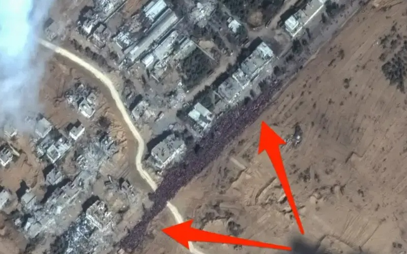 صور الأقمار الصناعية تظهر حشوداً من الفلسطينيين تفر من جنوب غزة