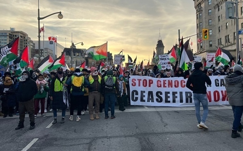 مظاهرة حاشدة في كندا تطالب بوقف حرب غزة